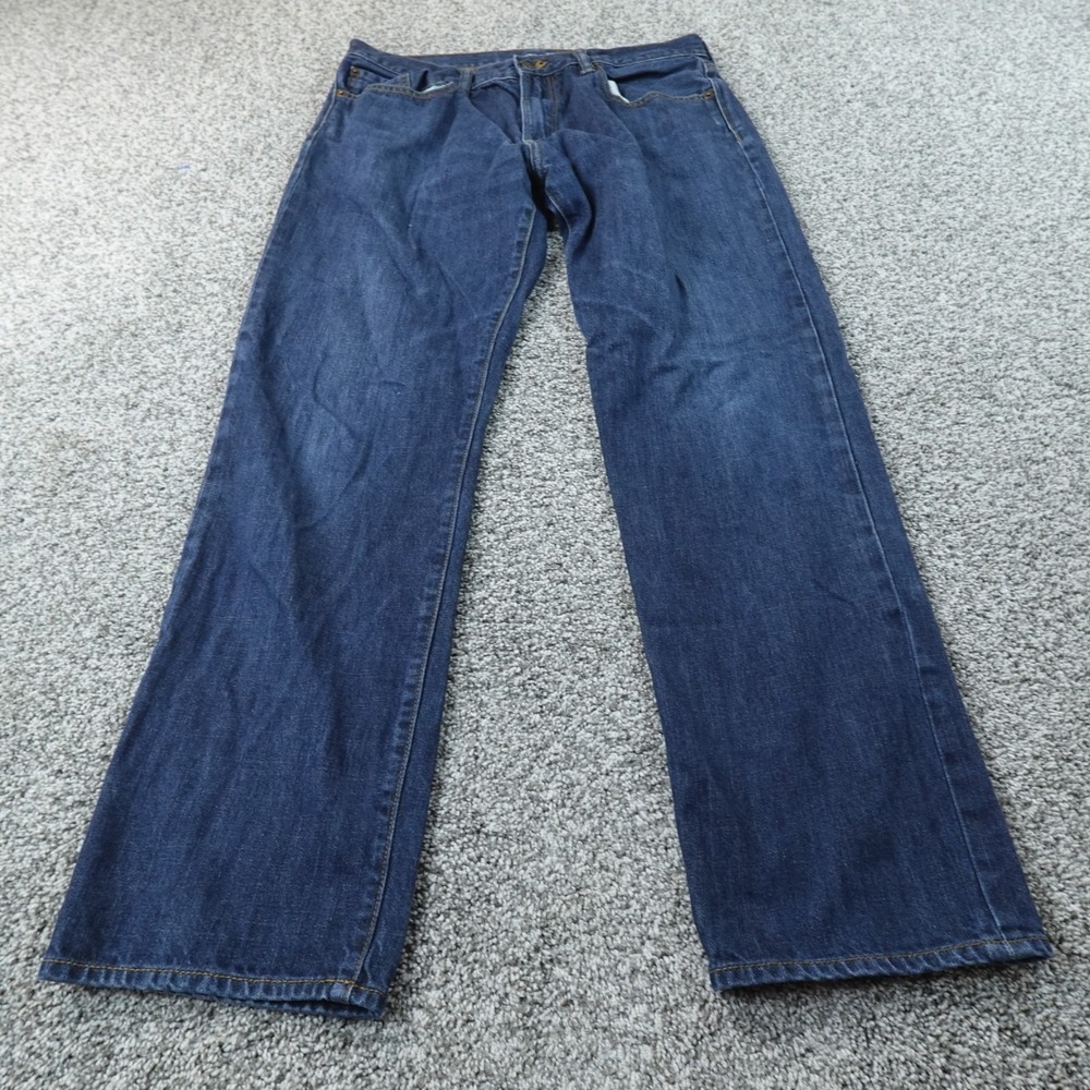 Gap Jeans Mens 33X32 Dark Blue Denim Pants Straight Leg 5 Pocket Fade Whiskered